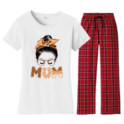 Mum Messy Hair Bun Glasses Mothers Day Women's Flannel Pajama Set