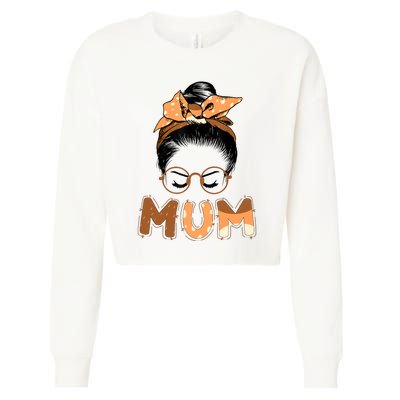 Mum Messy Hair Bun Glasses Mothers Day Cropped Pullover Crew