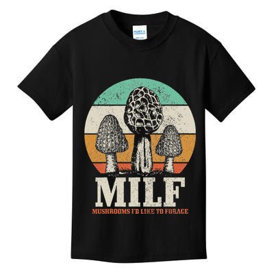 Morel Mushroom Hunting M.I.L.F. Mushrooms ID Like To Forage Kids T-Shirt