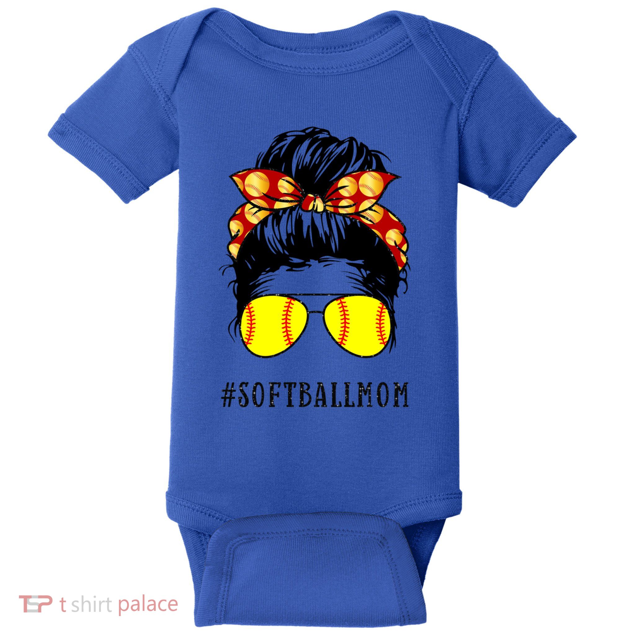 Mom Messy Hair Bun Aviators Glasses Softball Mother Life Gift Baby Bodysuit
