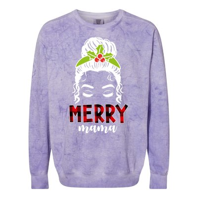 Merry Mama Hair Bun Festive Christmas Colorblast Crewneck Sweatshirt