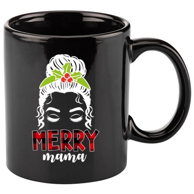 Merry Mama Hair Bun Festive Christmas 11oz C Handle Ceramic Mug