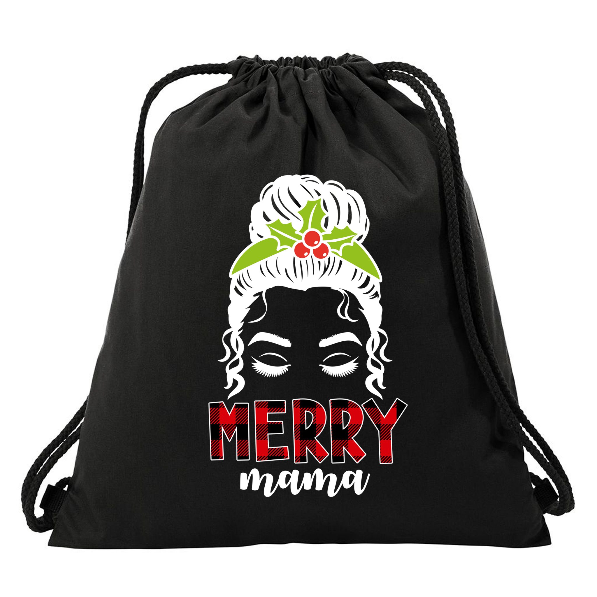 Merry Mama Hair Bun Festive Christmas Drawstring Bag