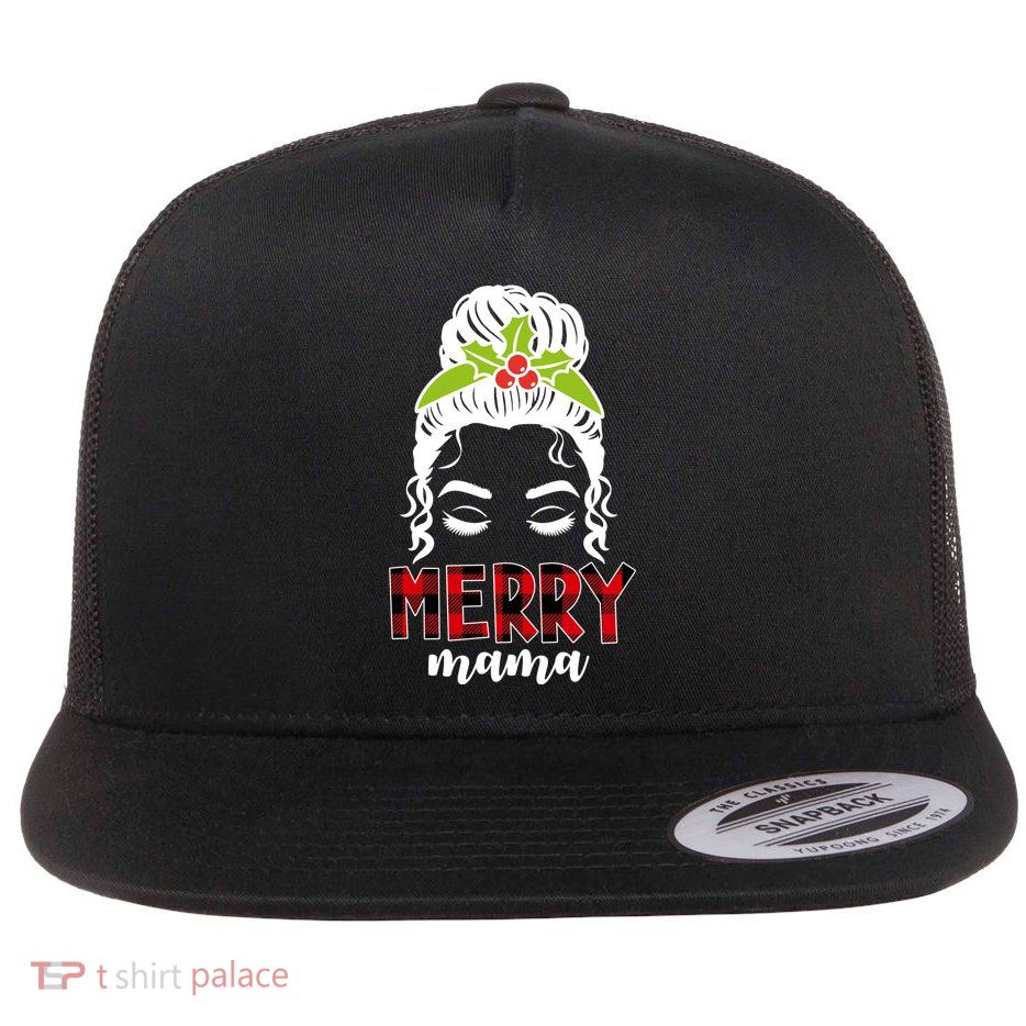 Merry Mama Hair Bun Festive Christmas Flatbill Hat