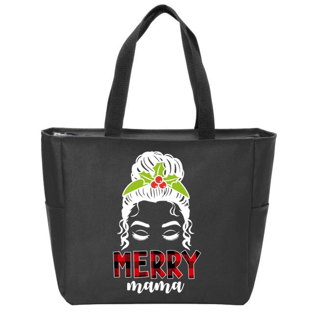 Merry Mama Hair Bun Festive Christmas Zip Tote Bag