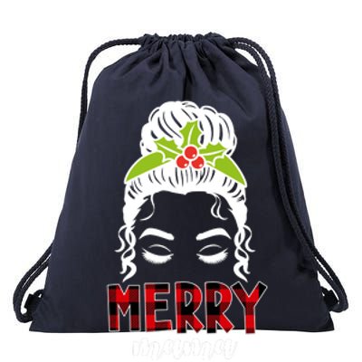 Merry Mama Hair Bun Festive Christmas Drawstring Bag