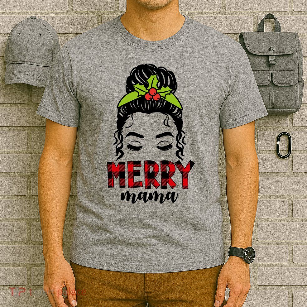 Merry Mama Hair Bun Festive Christmas T-Shirt