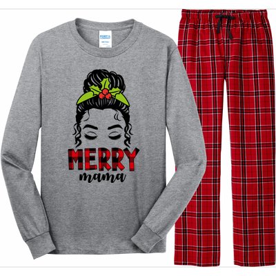 Merry Mama Hair Bun Festive Christmas Long Sleeve Pajama Set