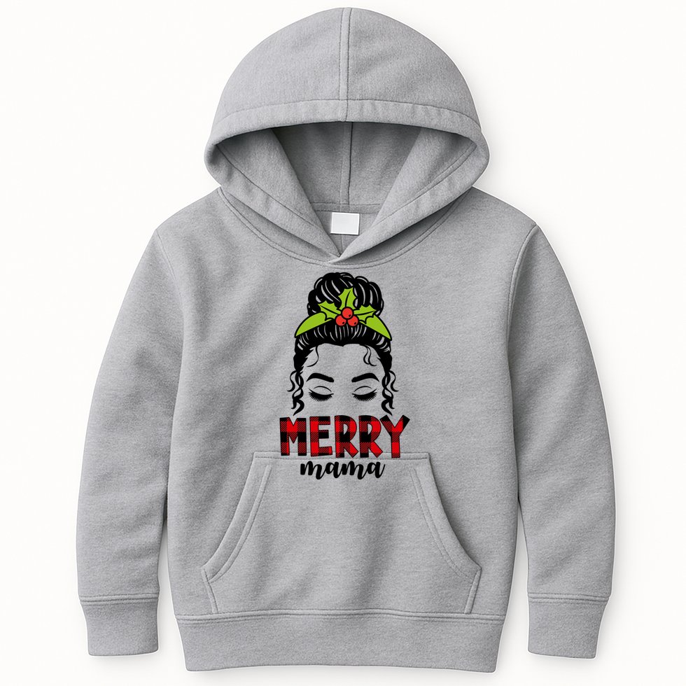Merry Mama Hair Bun Festive Christmas Kids Hoodie