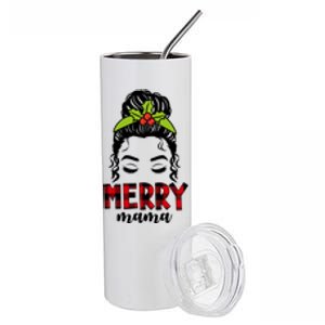 Merry Mama Hair Bun Festive Christmas Stainless Steel Tumbler