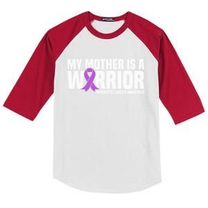 My Mother Is A Warrior Pancreatic Cancer Awareness Gift Kids Colorblock Raglan Jersey