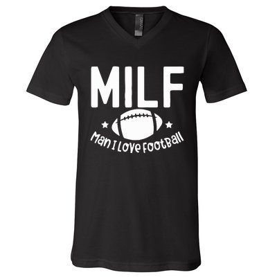 Milf Man I Love Football V-Neck T-Shirt