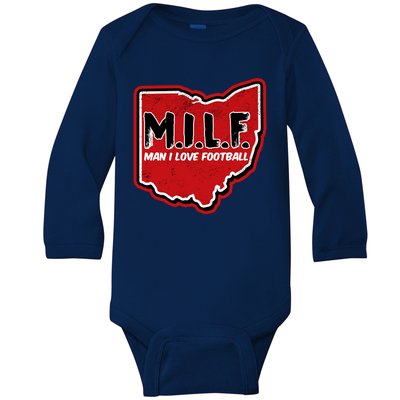 MILF Man I Love Football Ohio State Baby Long Sleeve Bodysuit