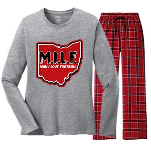 MILF Man I Love Football Ohio State Women's Long Sleeve Flannel Pajama Set 