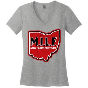 MILF Man I Love Football Ohio State Women's V-Neck T-Shirt