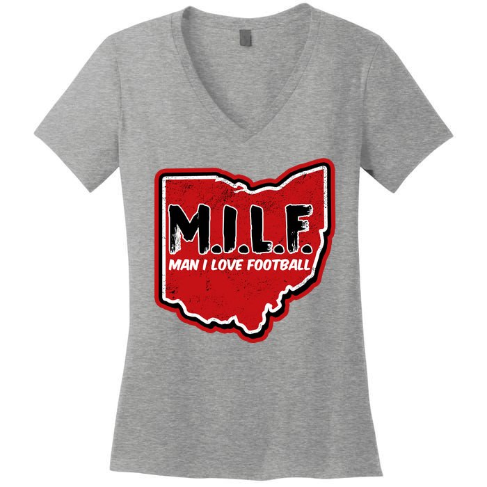 MILF Man I Love Football Ohio State Women's V-Neck T-Shirt