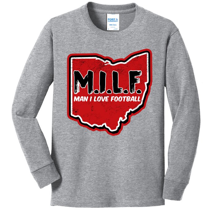 MILF Man I Love Football Ohio State Kids Long Sleeve Shirt