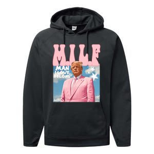 Milf Man I Love Felons Funny Trump Pink 2024 For President Performance Fleece Hoodie