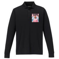 Milf Man I Love Felons Funny Trump Pink 2024 For President Performance Long Sleeve Polo