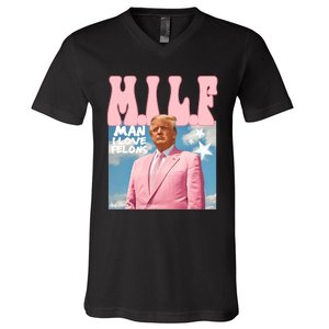 Milf Man I Love Felons Funny Trump Pink 2024 For President V-Neck T-Shirt