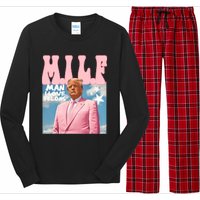 Milf Man I Love Felons Funny Trump Pink 2024 For President Long Sleeve Pajama Set