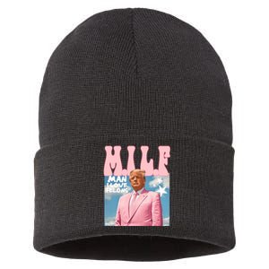 Milf Man I Love Felons Funny Trump Pink 2024 For President Sustainable Knit Beanie