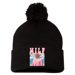 Milf Man I Love Felons Funny Trump Pink 2024 For President Pom Pom 12in Knit Beanie