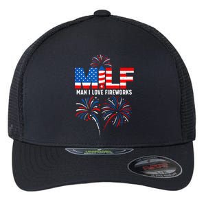 MILF Man I Love Fireworks Funny American Patriotic July 4th Flexfit Unipanel Trucker Cap