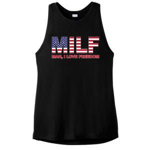 MILF Man I Love Freedom American Flag United States America Ladies PosiCharge Tri-Blend Wicking Tank