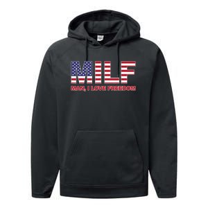 MILF Man I Love Freedom American Flag United States America Performance Fleece Hoodie