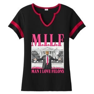 Milf Man I Love Felons Donald Trump Funny 2024 Election Gift Ladies Halftime Notch Neck Tee