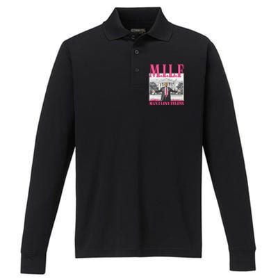 Milf Man I Love Felons Donald Trump Funny 2024 Election Gift Performance Long Sleeve Polo