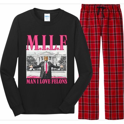 Milf Man I Love Felons Donald Trump Funny 2024 Election Gift Long Sleeve Pajama Set