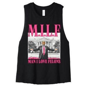 Milf Man I Love Felons Donald Trump Funny 2024 Election Gift Women's Racerback Cropped Tank