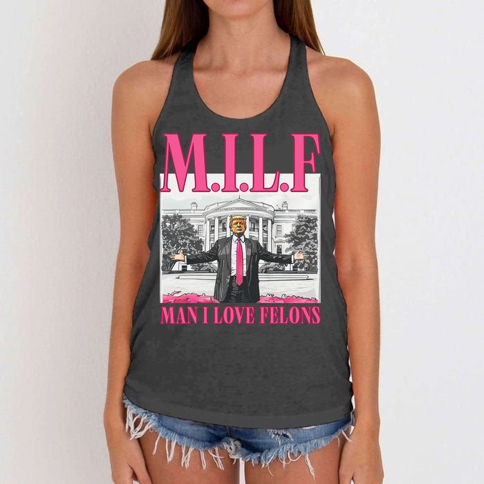 Milf Man I Love Felons Donald Trump Funny 2024 Election Gift Women's Knotted Racerback Tank