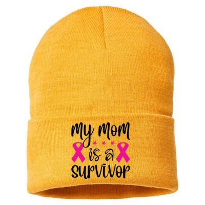 My Mom Is A Survivor Breast Cancer Awareness Sustainable Knit Beanie