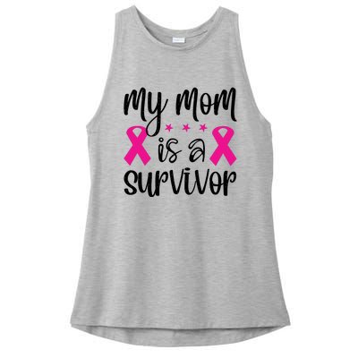 My Mom Is A Survivor Breast Cancer Awareness Ladies PosiCharge Tri-Blend Wicking Tank