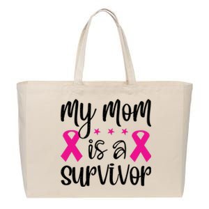 My Mom Is A Survivor Breast Cancer Awareness Cotton Canvas Jumbo Tote