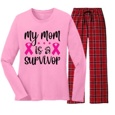 My Mom Is A Survivor Breast Cancer Awareness Women's Long Sleeve Flannel Pajama Set 