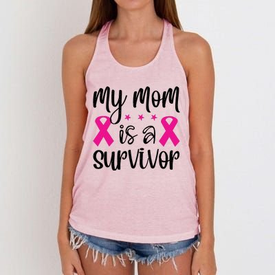 My Mom Is A Survivor Breast Cancer Awareness Women's Knotted Racerback Tank