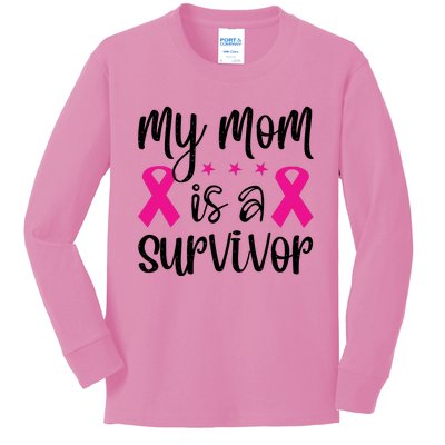 My Mom Is A Survivor Breast Cancer Awareness Kids Long Sleeve Shirt