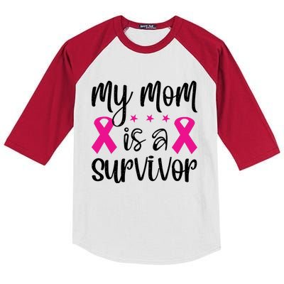 My Mom Is A Survivor Breast Cancer Awareness Kids Colorblock Raglan Jersey