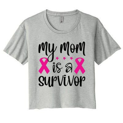 My Mom Is A Survivor Breast Cancer Awareness Women's Crop Top Tee