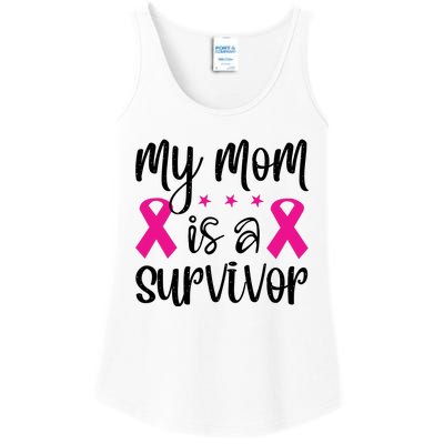 My Mom Is A Survivor Breast Cancer Awareness Ladies Essential Tank