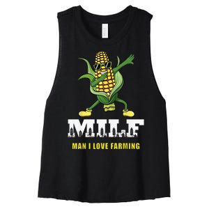 MILF Man I Love Farming Dabbing Corn Design Women's Racerback Cropped Tank