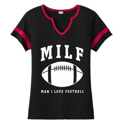 Milf Man I Love Football Game Day Ladies Halftime Notch Neck Tee