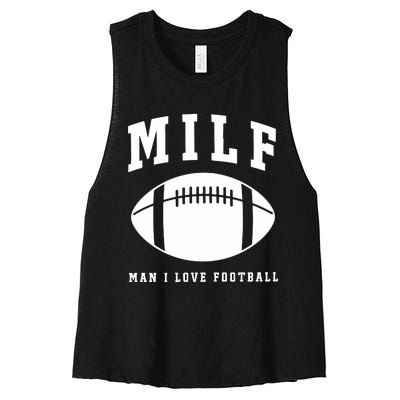 Milf Man I Love Football Game Day Women's Racerback Cropped Tank