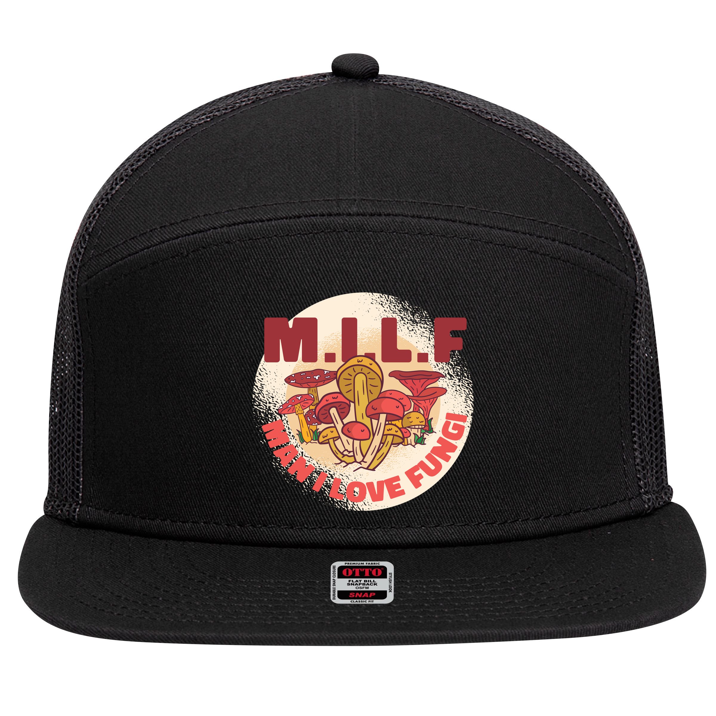 MILF Man I Love Fungi Funny 7 Panel Mesh Trucker Snapback Hat