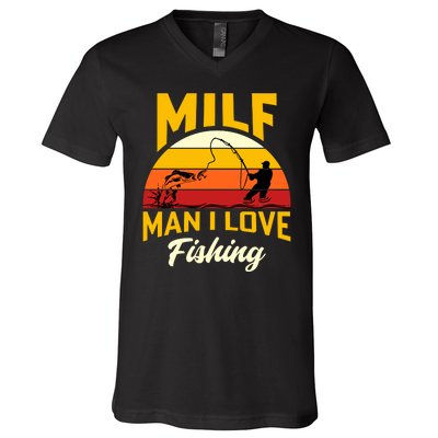 MILF Man I Love Fishing Camping Fish Funny V-Neck T-Shirt