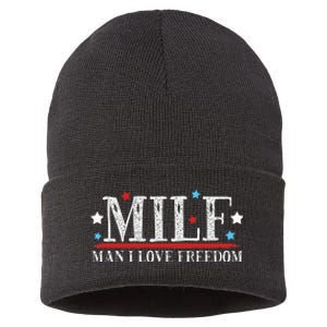 MILF Man I Love Freedom Funny Patriotic 4th Of July Funny Sustainable Knit Beanie